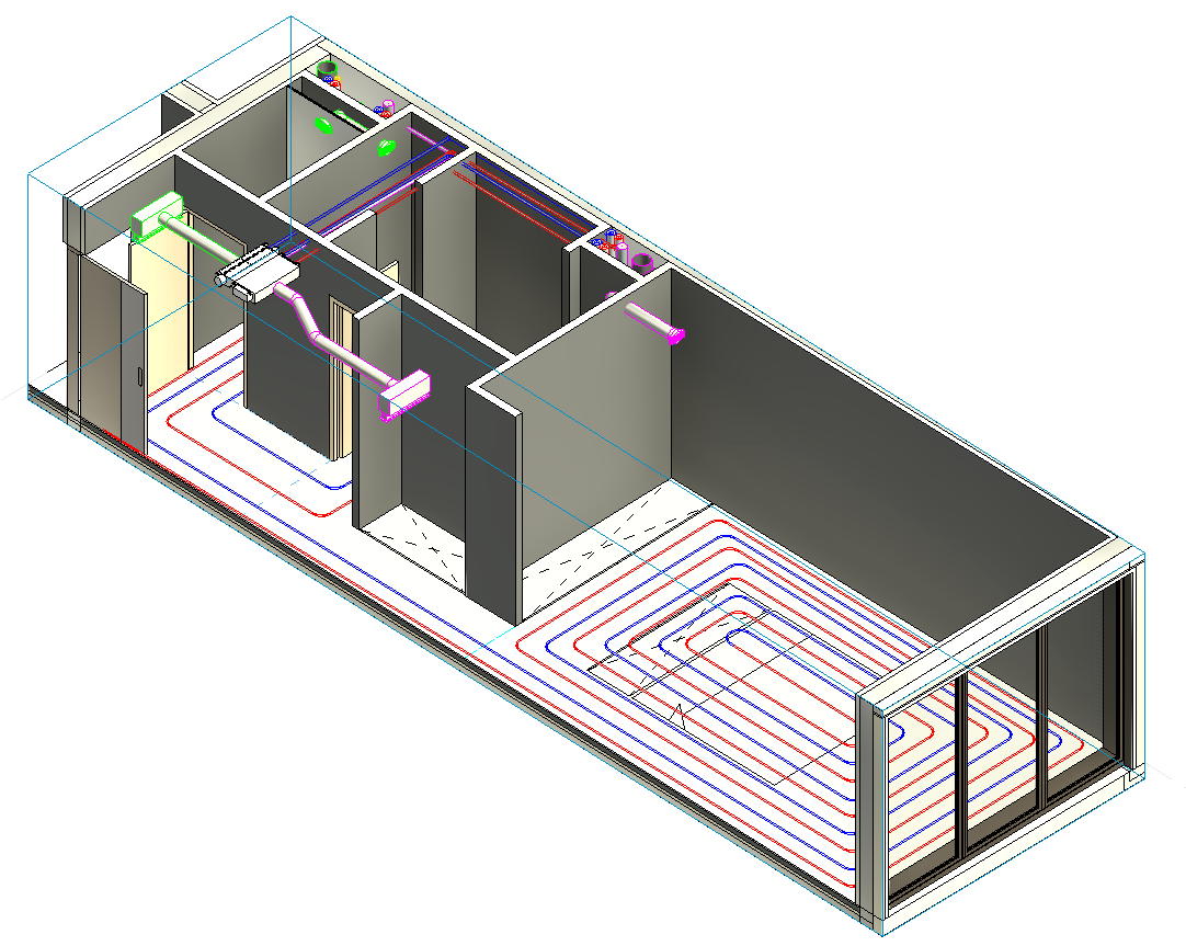 Modélisation 3D — plancher chauffant et réseaux CVC