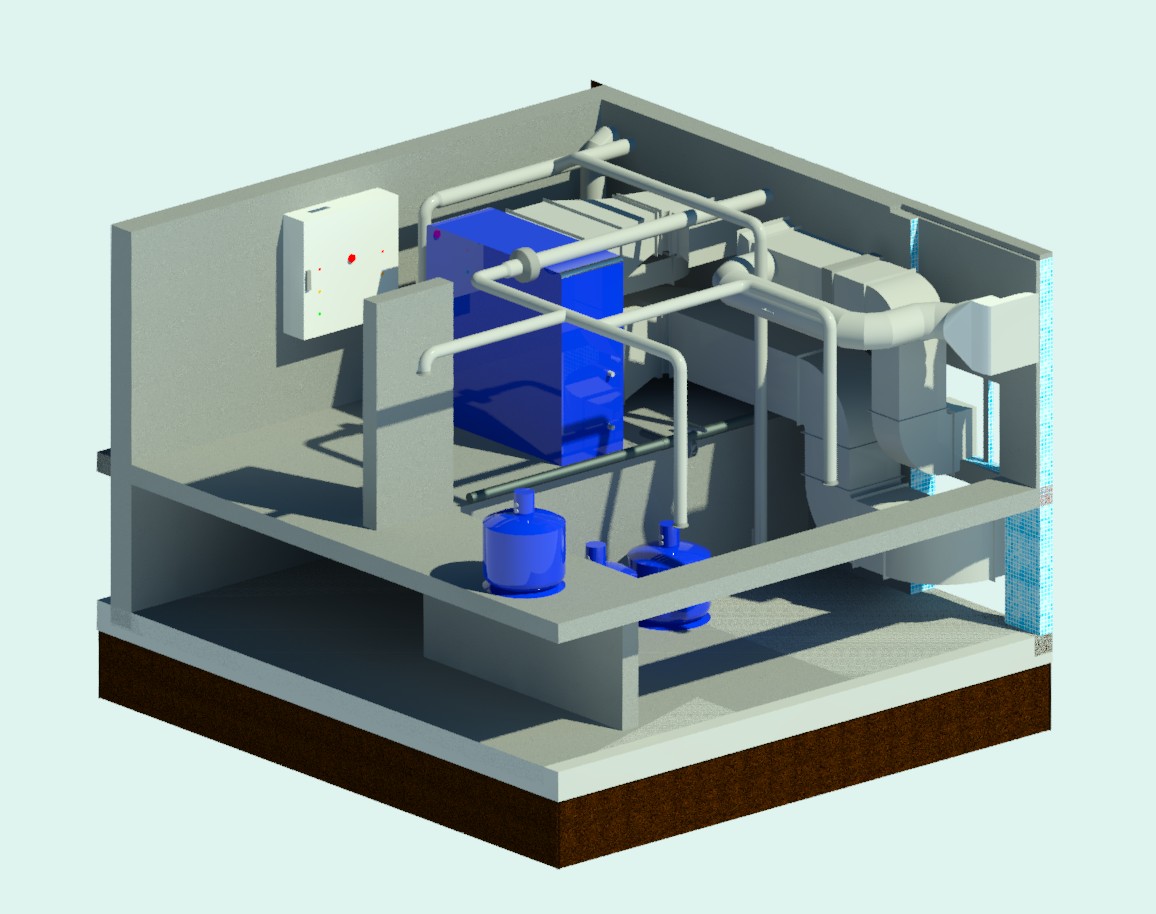 Local technique — chaufferie modélisée par SETIC Fluides